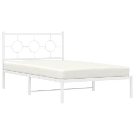 Metal Bed Frame with Headboard White 107x203 cm