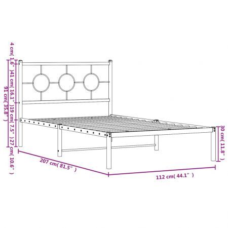 Metal Bed Frame with Headboard White 107x203 cm