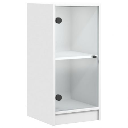 Side Cabinet with Glass Doors White 35x37x75.5 cm