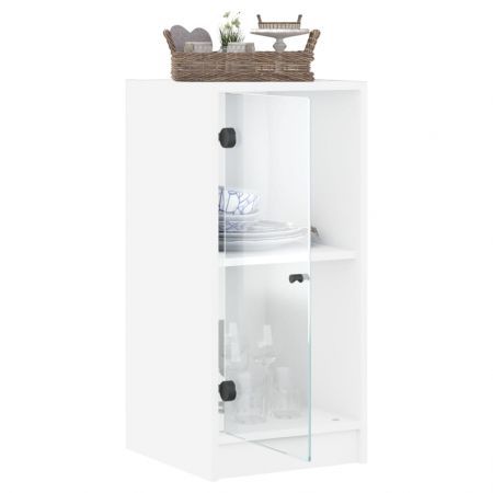 Side Cabinet with Glass Doors White 35x37x75.5 cm