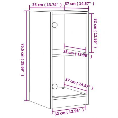 Side Cabinet with Glass Doors White 35x37x75.5 cm