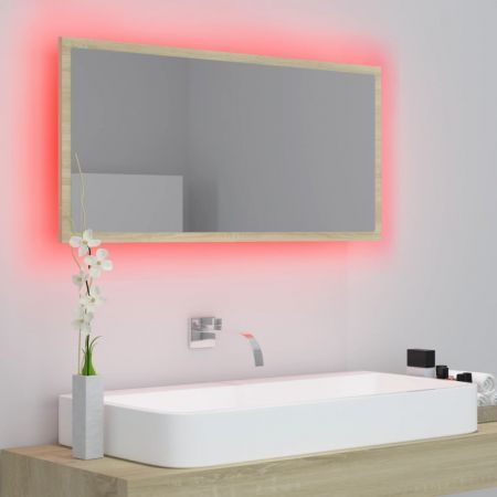 LED Bathroom Mirror Sonoma Oak 90x8.5x37 cm Acrylic