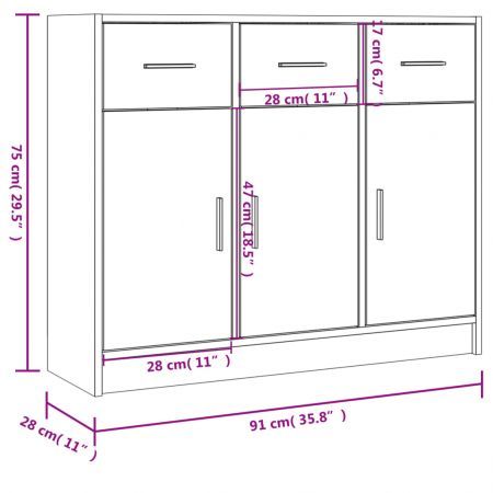 Sideboard White 91x28x75 cm Engineered Wood