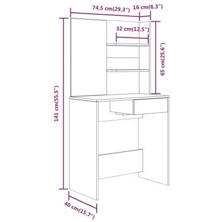 Dressing Table with Mirror Black 74.5x40x141 cm