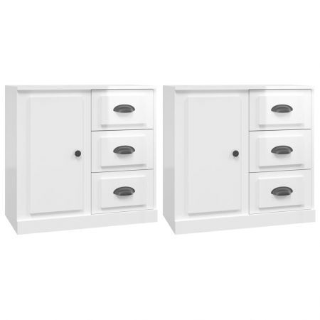 Sideboards 2 pcs High Gloss White Engineered Wood