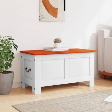 Storage Chest with Lid Brown and White Solid Wood Acacia