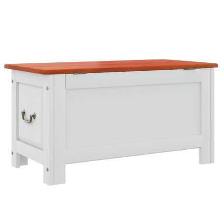 Storage Chest with Lid Brown and White Solid Wood Acacia