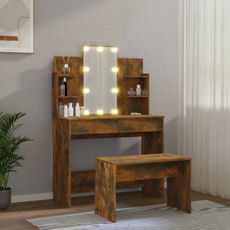 Dressing Table Set with LED Smoked Oak Engineered Wood