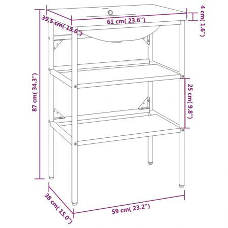 Bathroom Washbasin Frame with Built-in Basin Black Iron