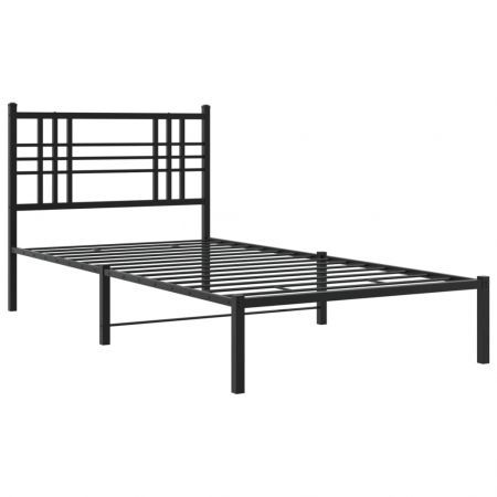 Metal Bed Frame with Headboard Black 90x190 cm