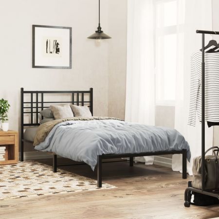 Metal Bed Frame with Headboard Black 90x190 cm