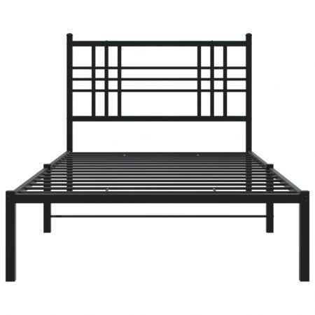 Metal Bed Frame with Headboard Black 90x190 cm