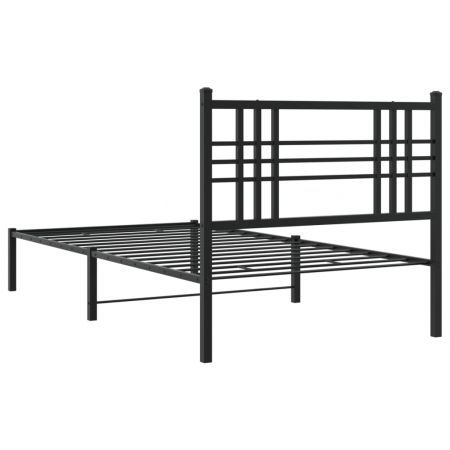 Metal Bed Frame with Headboard Black 90x190 cm