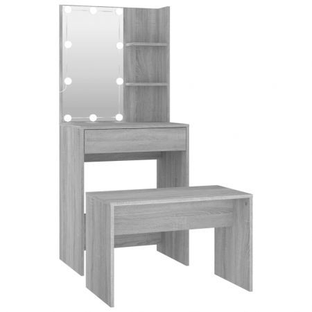 Dressing Table Set with LED Grey Sonoma Engineered Wood