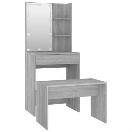 Dressing Table Set with LED Grey Sonoma Engineered Wood