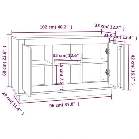 Sideboard High Gloss White 102x35x60 cm Engineered Wood