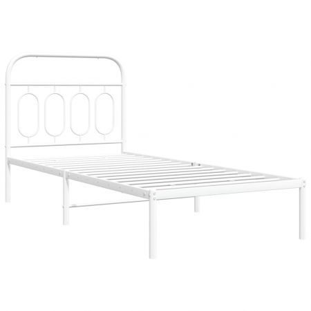 Metal Bed Frame with Headboard White 90x190 cm