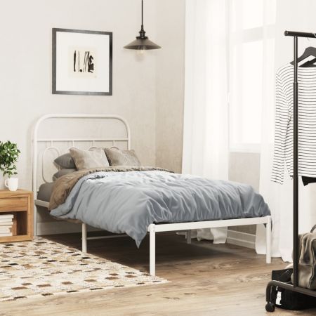 Metal Bed Frame with Headboard White 90x190 cm