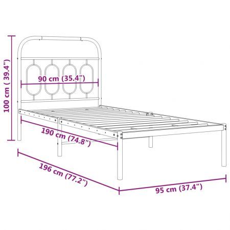 Metal Bed Frame with Headboard White 90x190 cm