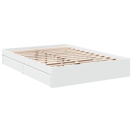 Bed Frame with Drawers White 135x190 cm Engineered Wood