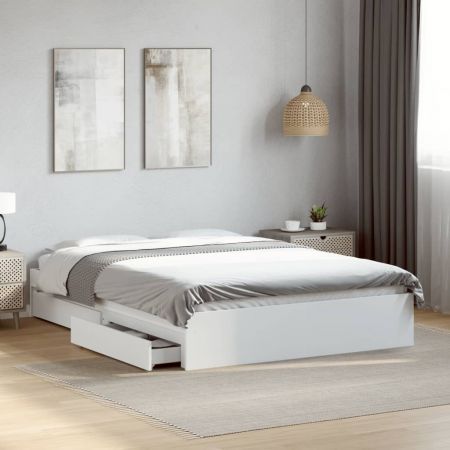 Bed Frame with Drawers White 135x190 cm Engineered Wood