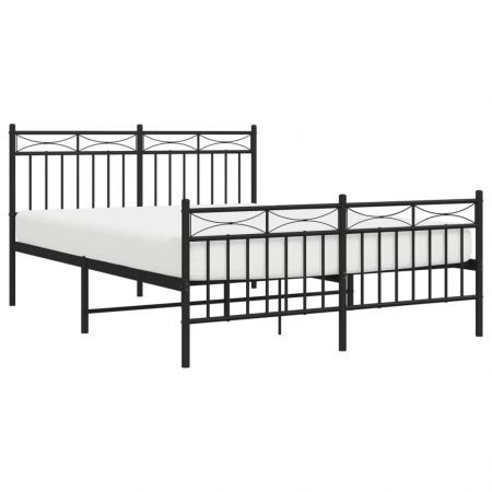 Metal Bed Frame with Headboard and Footboard Black 135x190 cm