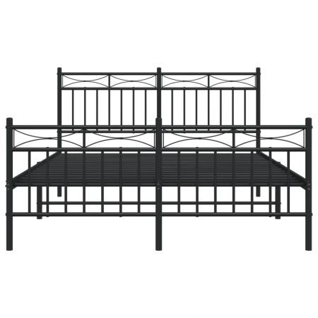 Metal Bed Frame with Headboard and Footboard Black 135x190 cm