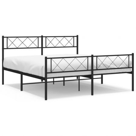 Metal Bed Frame with Headboard and Footboard Black 135x190 cm