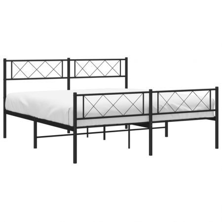 Metal Bed Frame with Headboard and Footboard Black 135x190 cm