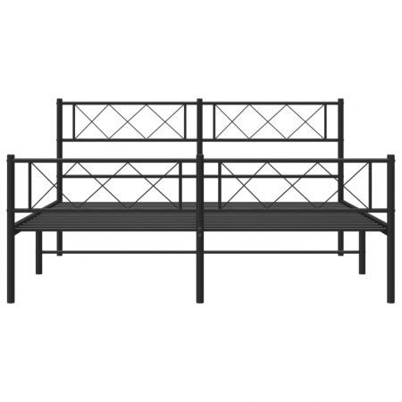 Metal Bed Frame with Headboard and Footboard Black 135x190 cm