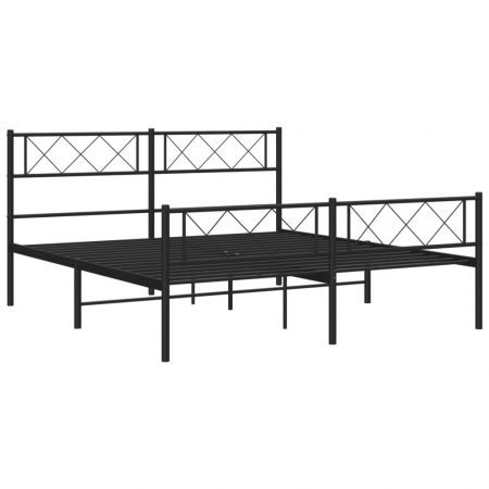 Metal Bed Frame with Headboard and Footboard Black 135x190 cm