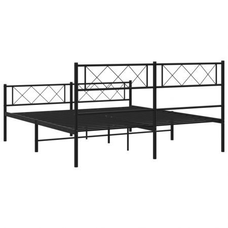 Metal Bed Frame with Headboard and Footboard Black 135x190 cm