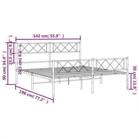 Metal Bed Frame with Headboard and Footboard Black 135x190 cm