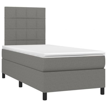 Box Spring Bed with Mattress&LED Dark Grey 106x203 cm King Single Size Fabric