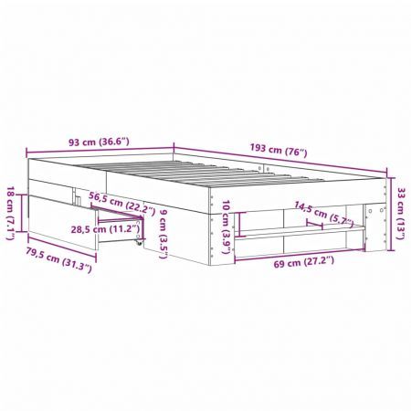 Bed Frame Sonoma Oak 90x190 cm Engineered Wood