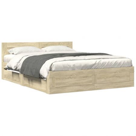 Bed Frame with Headboard Sonoma Oak 150x200 cm Engineered Wood