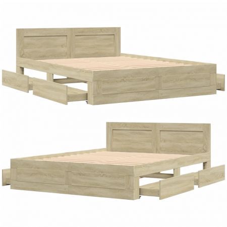 Bed Frame with Headboard Sonoma Oak 150x200 cm Engineered Wood