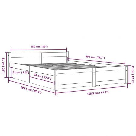 Bed Frame with Drawers White 153x203 cm Queen Size