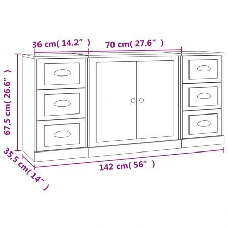 Sideboards 3 pcs High Gloss White Engineered Wood