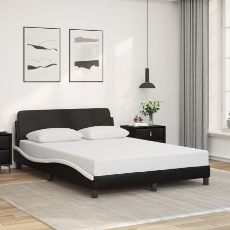 Bed Frame with Headboard Black and White 137x190 cm Faux Leather