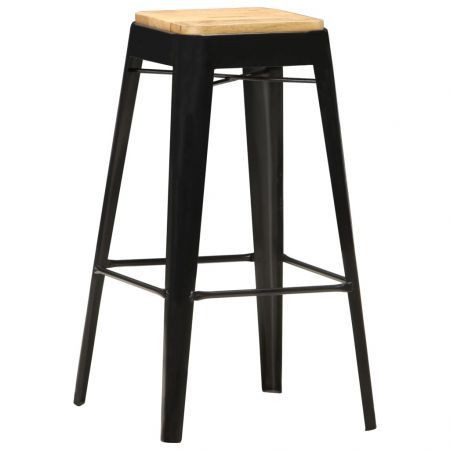 Bar Stools 4 pcs Black Solid Mango Wood