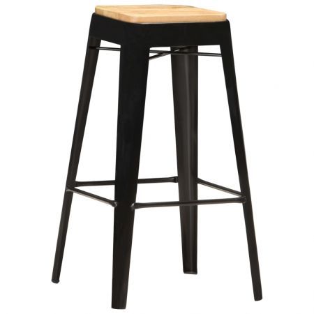 Bar Stools 4 pcs Black Solid Mango Wood