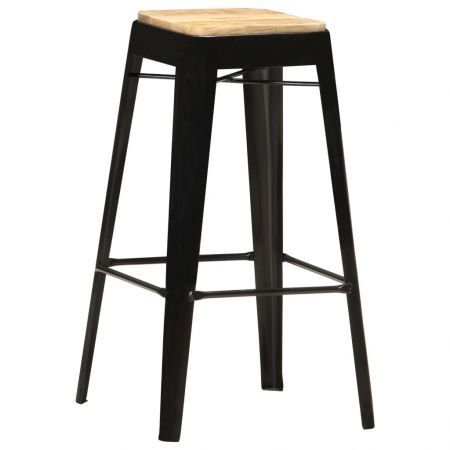 Bar Stools 4 pcs Black Solid Mango Wood