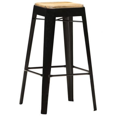 Bar Stools 4 pcs Black Solid Mango Wood