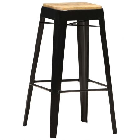 Bar Stools 4 pcs Black Solid Mango Wood