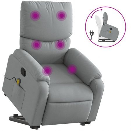 Stand up Massage Recliner Chair Light Grey Fabric