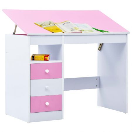 Children Drawing Study Desk Tiltable Pink and White