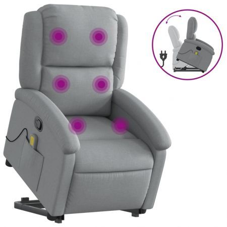 Stand up Massage Recliner Chair Light Grey Fabric