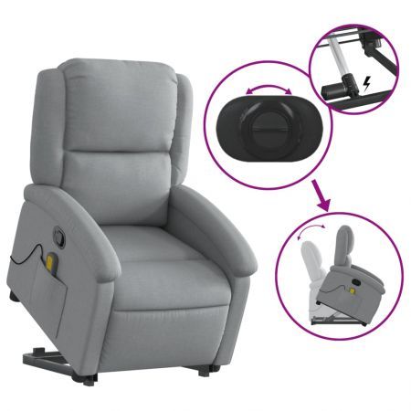 Stand up Massage Recliner Chair Light Grey Fabric