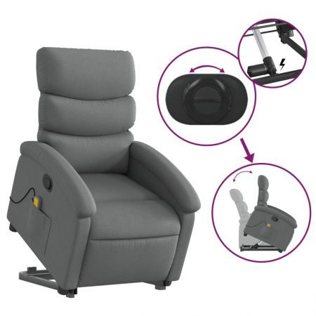 Stand up Massage Recliner Chair Dark Grey Fabric